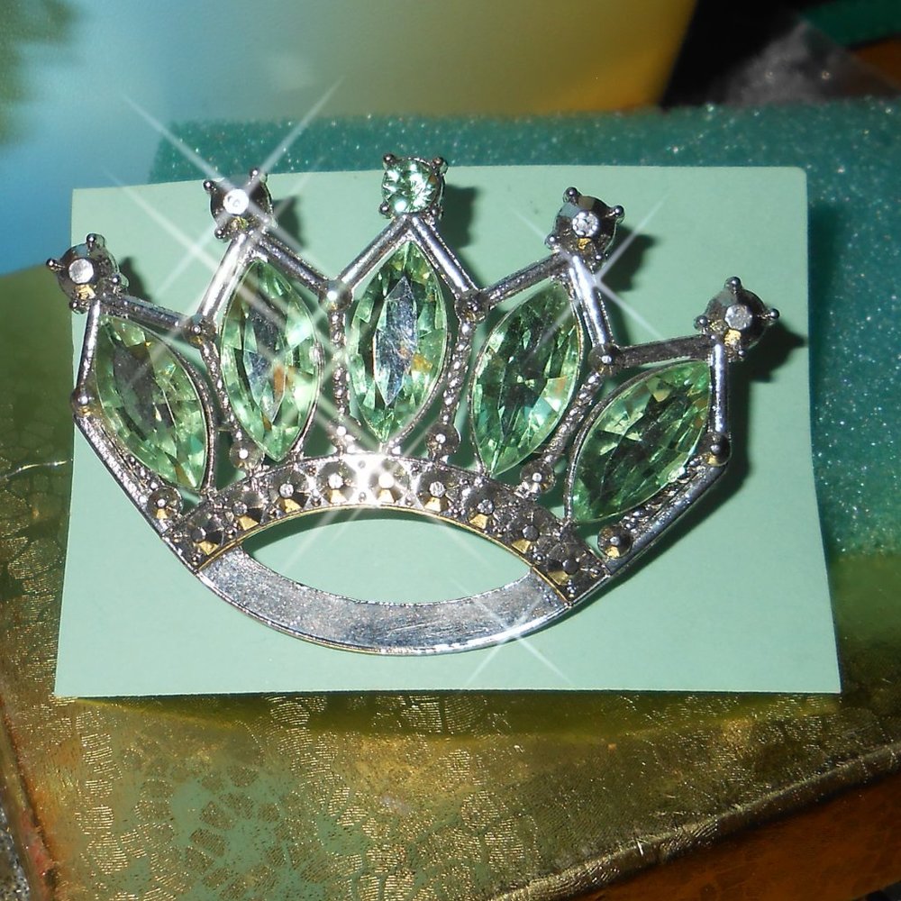 Peridot Green Crystal Crown Brooch